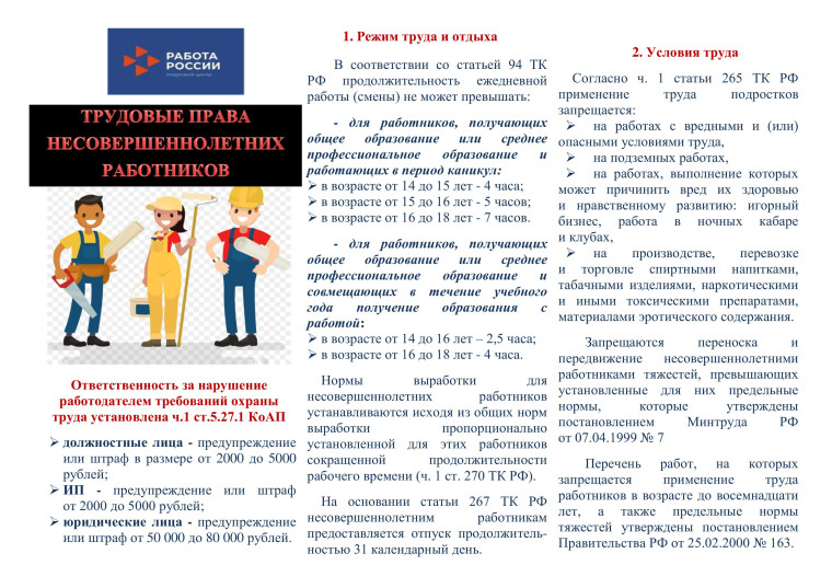 Трудовые отношения с несовершеннолетними работниками.Памятка!!!.